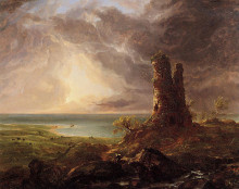 Картина "romantic landscape with ruined tower" художника "коул томас"