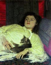 Репродукция картины "девушка с кошкой" художника "крамской иван"