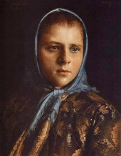 Копия картины "russian girl in a blue shawl" художника "крамской иван"