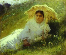 Копия картины "woman with an umbrella (in the grass, midday)" художника "крамской иван"