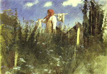 Репродукция картины "girl with washed linen on the yoke" художника "крамской иван"