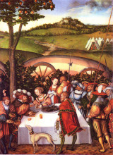 Репродукция картины "юдифь за столом олоферна" художника "кранах старший лукас"