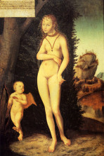 Репродукция картины "венера с купидоном, укравшим соты" художника "кранах старший лукас"