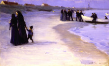 Копия картины "a white boat at the shoreline, late summer evening" художника "крёйер педер северин"