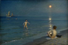 Репродукция картины "boys bathing at skagen, summer evening" художника "крёйер педер северин"