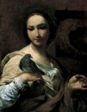 Репродукция картины "girl holding a dove" художника "креспи джузеппе мария"