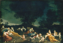 Картина "cupids disarming sleeping nymphs" художника "креспи джузеппе мария"