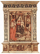 Картина "enthroned madonna, st. jerome and st. sebastian" художника "кривелли карло"