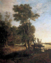 Репродукция картины "woodland with a river and barges with sails" художника "кром джон"