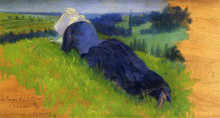 Репродукция картины "peasant woman stretched out on the grass" художника "кросс анри эдмон"
