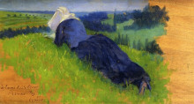 Копия картины "peasant woman stretched out on the grass" художника "кросс анри эдмон"