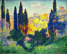 Репродукция картины "the cypresses at cagnes" художника "кросс анри эдмон"