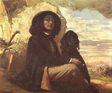 Картина "автопортрет с черной собакой" художника "курбе гюстав"
