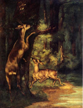 Картина "олень и олениха в лесах" художника "курбе гюстав"