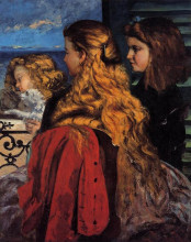 Репродукция картины "три английские девочки у окна" художника "курбе гюстав"