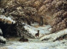 Репродукция картины "олени в лёжке зимой" художника "курбе гюстав"