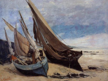 Картина "рыбацкие лодки на побережье довиля" художника "курбе гюстав"