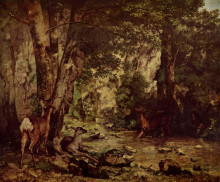 Репродукция картины "возвращение оленя к источнику плезир-фонтен" художника "курбе гюстав"