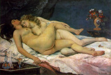 Репродукция картины "спящие" художника "курбе гюстав"