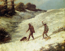 Репродукция картины "браконьеры в снегу" художника "курбе гюстав"
