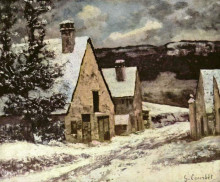 Репродукция картины "деревенская улица зимой" художника "курбе гюстав"