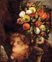 Картина "голова женщины с цветами" художника "курбе гюстав"