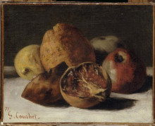 Репродукция картины "натюрморт с яблоками и гранатами" художника "курбе гюстав"