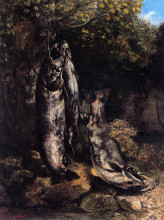 Копия картины "натюрморт с тремя форелями из реки лу" художника "курбе гюстав"