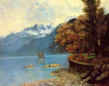 Репродукция картины "озеро леман" художника "курбе гюстав"