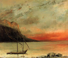 Копия картины "закат над озером леман" художника "курбе гюстав"
