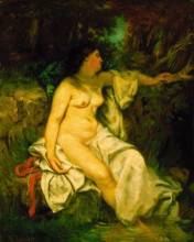 Репродукция картины "купальщица, спящая у ручья" художника "курбе гюстав"