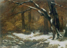 Репродукция картины "олени в лёжке зимой" художника "курбе гюстав"