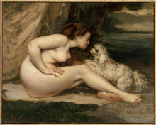 Копия картины "обнаженная с собакой (портрет леонтины ренод)" художника "курбе гюстав"