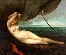 Репродукция картины "обнаженная, полулежа у моря" художника "курбе гюстав"