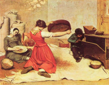 Репродукция картины "просеиватели пшеницы" художника "курбе гюстав"
