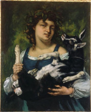 Репродукция картины "деревенская девушка с козленком" художника "курбе гюстав"