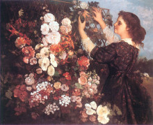 Копия картины "изгородь. молодая женщина украшает цветами" художника "курбе гюстав"