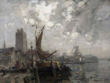 Картина "the old wharf, dordrecht, holland" художника "кэмпбелл нобл джеймс"