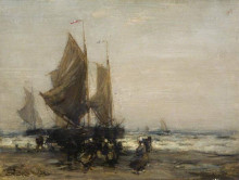 Картина "a grey day with dutch fishing boats" художника "кэмпбелл нобл джеймс"