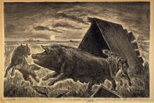 Репродукция картины "coyotes stealing a pig" художника "кэрри джон стюарт"