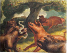 Репродукция картины "hogs killing a snake" художника "кэрри джон стюарт"