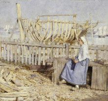 Репродукция картины "the boat builder&#39;s yard, cancale, brittany" художника "ла танге генри герберт"