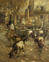 Репродукция картины "goats at a fountain" художника "ла танге генри герберт"