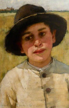 Картина "study of a boy in a black hat, before a cornfield" художника "ла танге генри герберт"