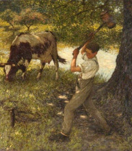 Копия картины "stumping the cow" художника "ла танге генри герберт"