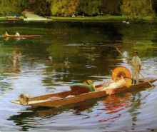 Копия картины "boating on the thames" художника "лавери джон"