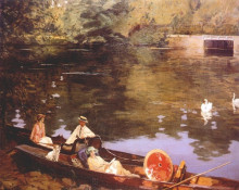 Репродукция картины "sutton courtenay, (summer on the river or the wharf)" художника "лавери джон"