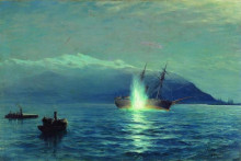 Копия картины "sinking the turkish steamer &#39;intibach&#39; by boats of ship &#39;grand duke constantine&#39; in the batumi raid on the night of january 14, 1878" художника "лагорио лев"