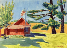 Картина "old schoolhouse, ryders" художника "лакс джордж"