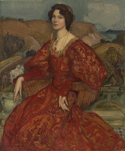 Картина "sybil waller in a red and gold dress" художника "ламберт джордж вашингтон"